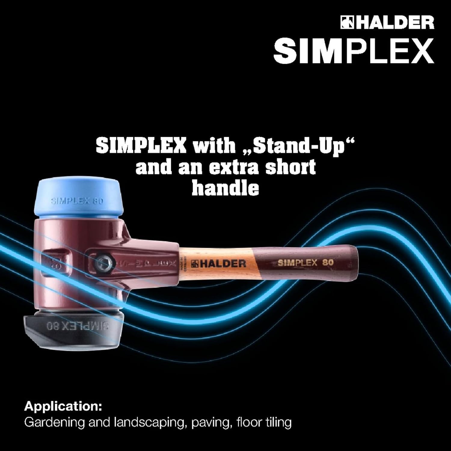 Halder Simplex Soft-Faced Mallet 3012.282 – Medium-Hard "Stand-Up" Rubber Insert, TPE–Soft Insert, Cast Iron Housing with Handle Protection Sleeve, Extra Short Hickory Handle, 80mm, 6.1 lbs.