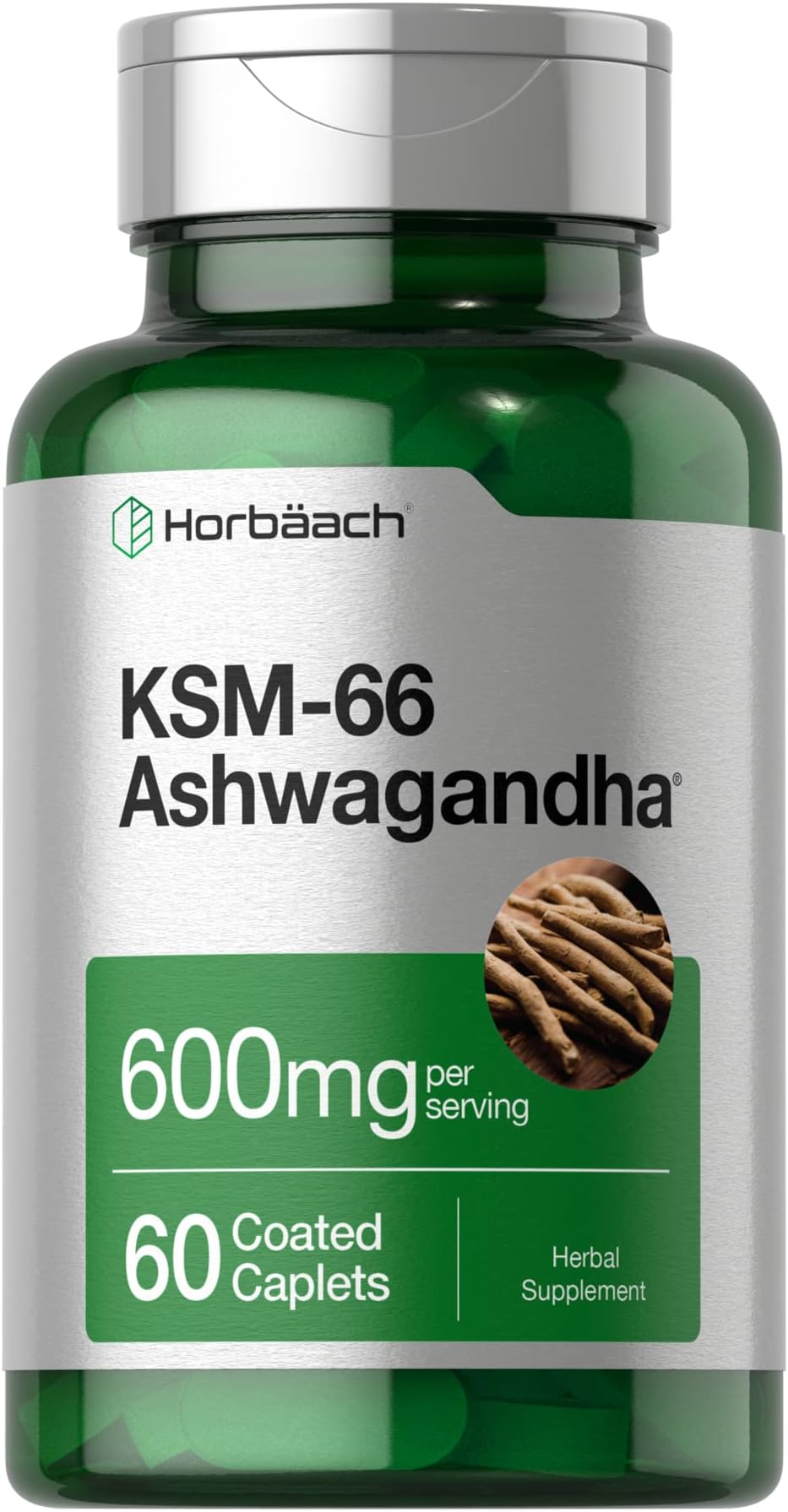Horbäach KSM-66 Ashwagandha | with L-Theanine | 60 Coated Caplets | Vegan, Non-GMO, Gluten Free Complex Supplement