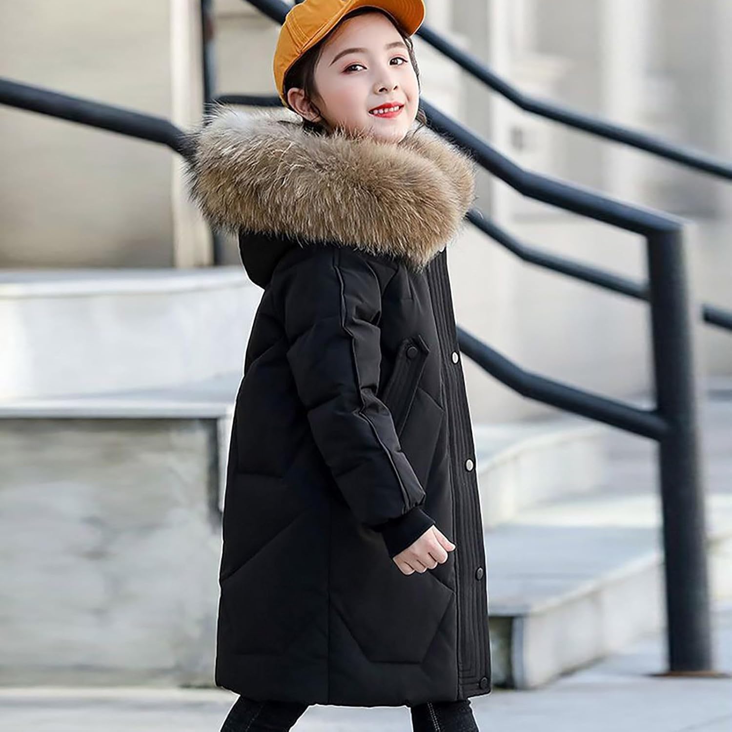Little/Big Girls Long Winter Down Coat Toddler Girl Hooded Puffer Jacket Fur Collar Down Outerwear for 4-14 Years