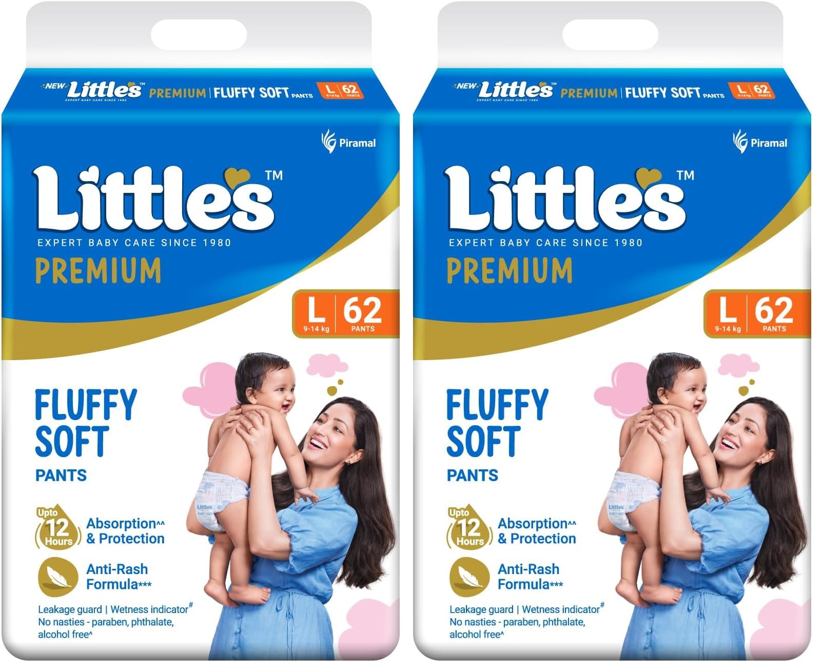 Little's Premium Baby Diapers L Size (Large) Pants Style | 9-14 kg | 62 Count | Super Jumbo FluffySoft Baby Diaper with Leakage Guard, Wetness Indicator & 12 Hours Absorption (Pack of 2)-image-49