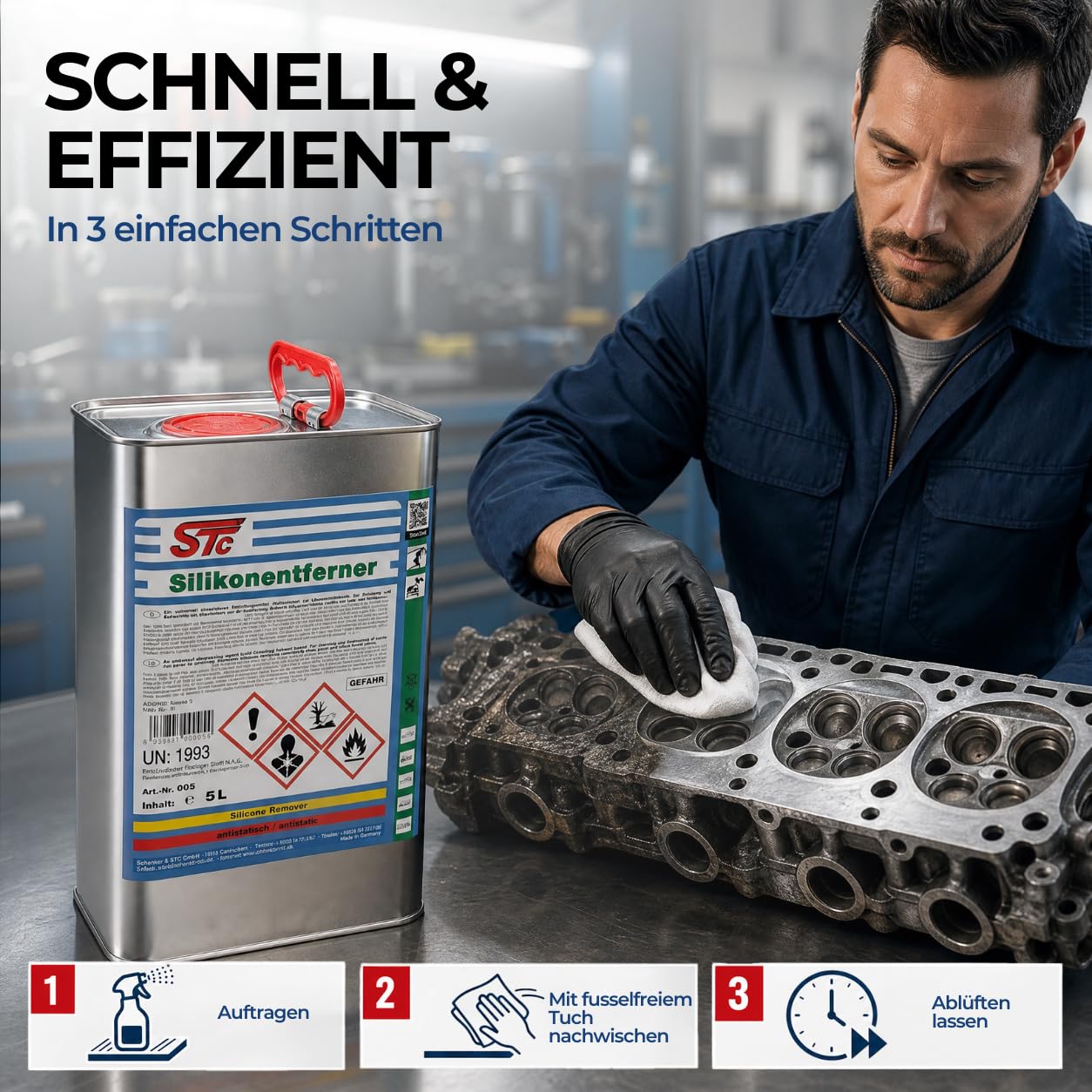 STC Silikonentferner 5L – antistatischer Silikonreiniger & Entfetter – professioneller Oberflächenreiniger für Autolack, Metall und Kunststoff – schnelltrocknend & rückstandsfrei – Made in Germany