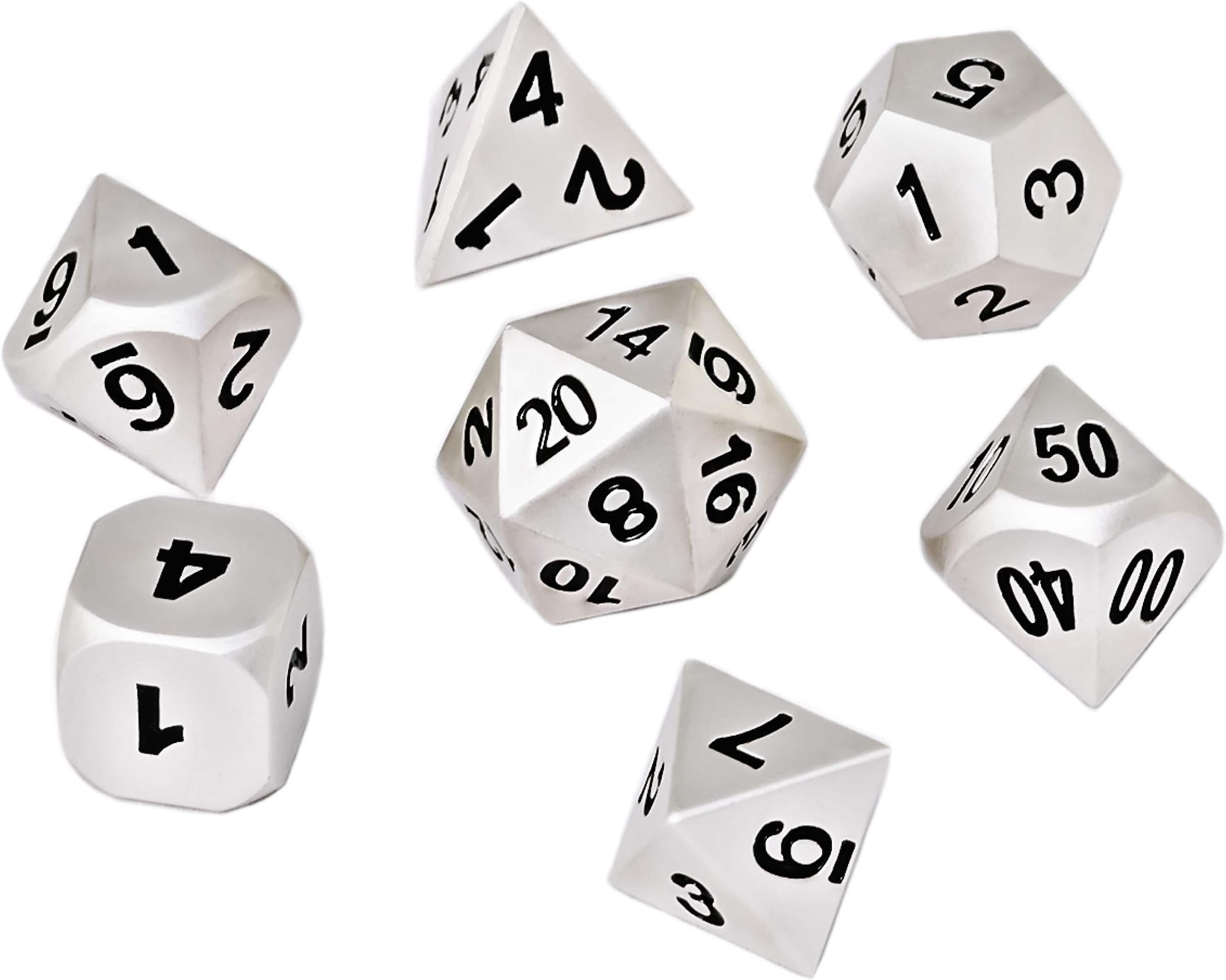 Metal DND Dice Set 7pcs - Indestructible Metal Dice Set w/Dice Bag; D&D Dice Set D&D (Dungeons and Dragons Dice Set) w/ D20 Dice - Blacksmith Craft Dice (Mithril)