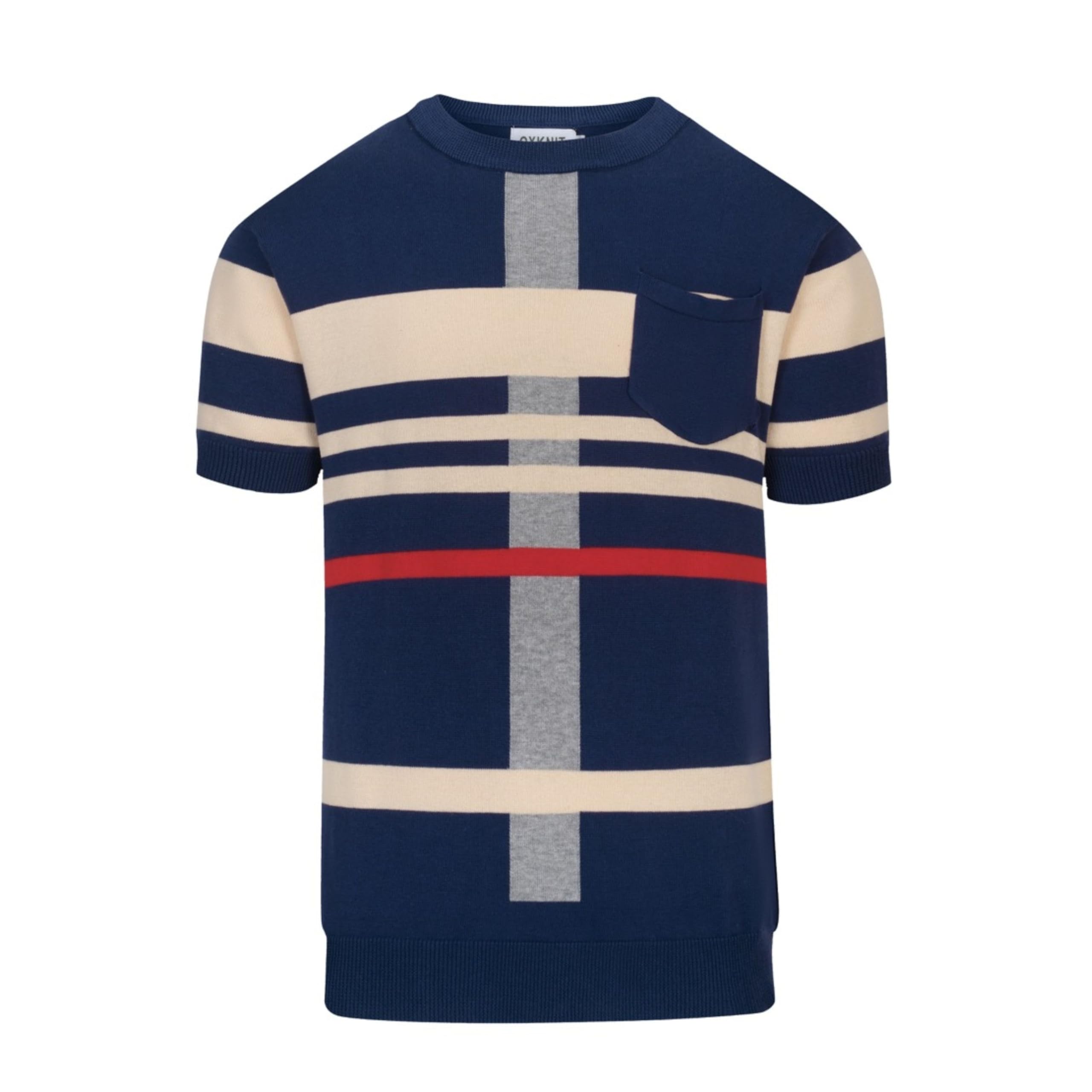 OXKnit Maglietta da uomo in stile retrò, a righe, in cotone, a maniche corte, girocollo, vintage, anni '70, per il tempo libero, per gli uomini, a righe