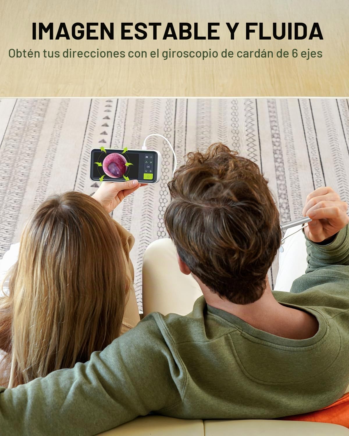 Anykit Otoscopio digital con giroscopio, pantalla de 4.5 pulgadas, cámara de alcance auditivo de 3.9 mm con 6 luces, herramienta de eliminación de cera de oído, tarjeta de 32 GB, soporta captura de
