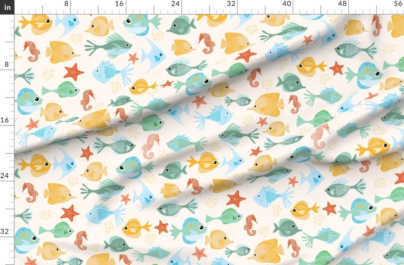 Spoonflower Fabric - Whimsical Fish Coastal Nautical Beach Tropical School Pastel Ocean Printed on Organic Cotton Sateen Fabric by The Yard - Sewing Quilting Apparel Home Decor