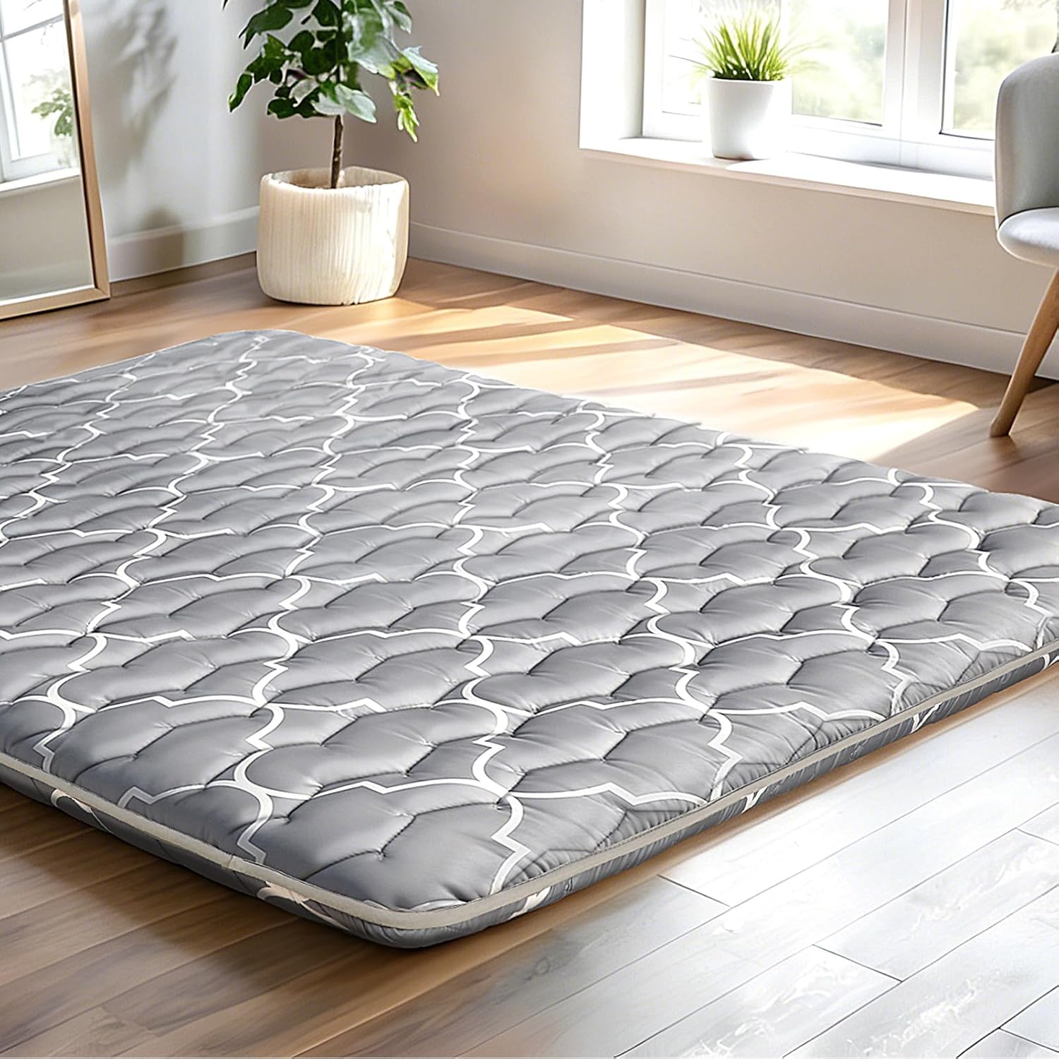 CypherX Thick Japanese Floor Futon Mattress Full Size, 5-Layer Twin Japanese Tatami Mat Floor Bed Foldable Roll Up Sleeping Pad for Dorm, Bedroom or Guest Room, Boys Girls Dormitory Pads