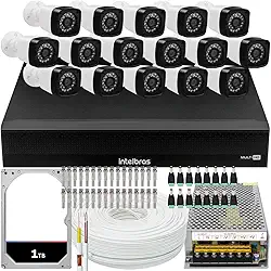 Kit DVR Intelbras 16 canais H.265 1TB 16 câmeras Full HD 20m