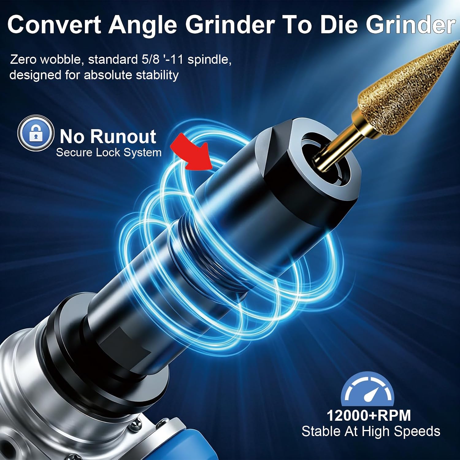 2 Pcs Angle Grinder to Die Grinder Adapter 5/8”-11 Threaded Shaft | 5/8"-11 to 1/4" (6mm) & 1/8" (3mm) Collet, Heavy-Duty Metal Conversion Kit for Rotary Burrs, Wood Carving & Metal Polishing