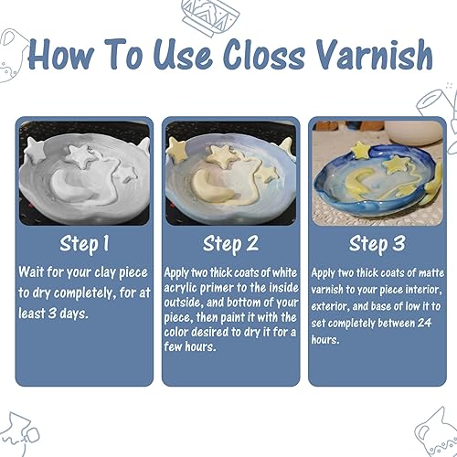 Miniatura 10 de Esmalte de arcilla seca al aire, barniz de arcilla para secado al aire, barniz acrílico transparente para cerámica artesanal impermeable y acabado