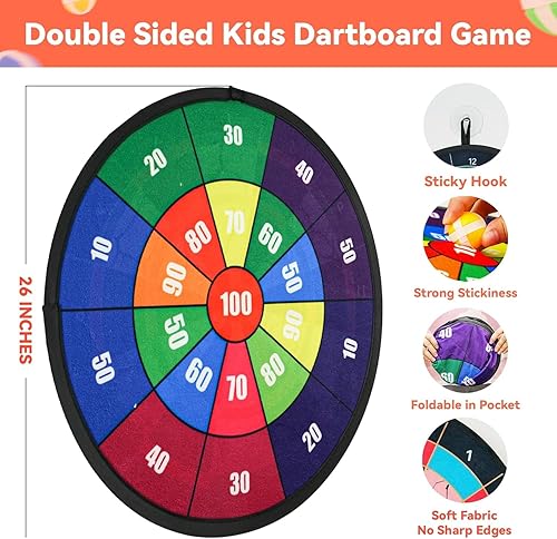 Miniatura 9 de BELLOCHIDDO Tablero de dardos de doble cara para niños, juguetes para niños de 3, 4, 5, 6, 7, 8, 9, 10, 11, 12 años con 12 bolas adhesivas