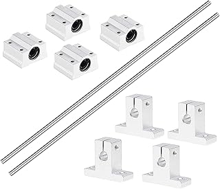 2PCS 8mm X 500mm Linear Motion Rod Shaft Guide with 4 PCS SCS8UU Ball Bearings & 4 PCS SK8 Aluminum Rail Support Guide, Linear Motion Rod Guide Set for CNC Machine and DIY Craft Tool