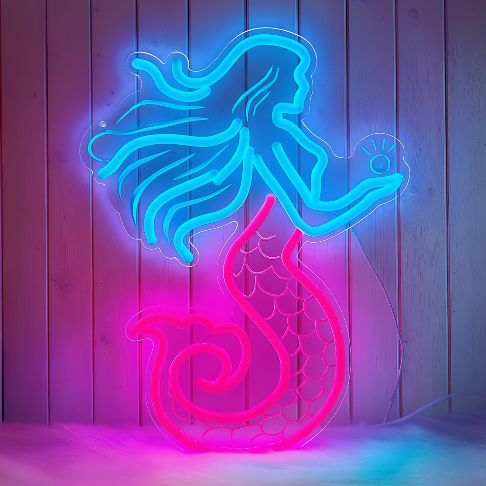 Mermaid Neon Sign for Wall Decor, USB Dimmable Pink Blue Mermaid Lamps LED Night Light for Girls Bedroom, Birthday Christmas Decor, Perfect Gifts for Girls, 15.5 x 11.5 inch