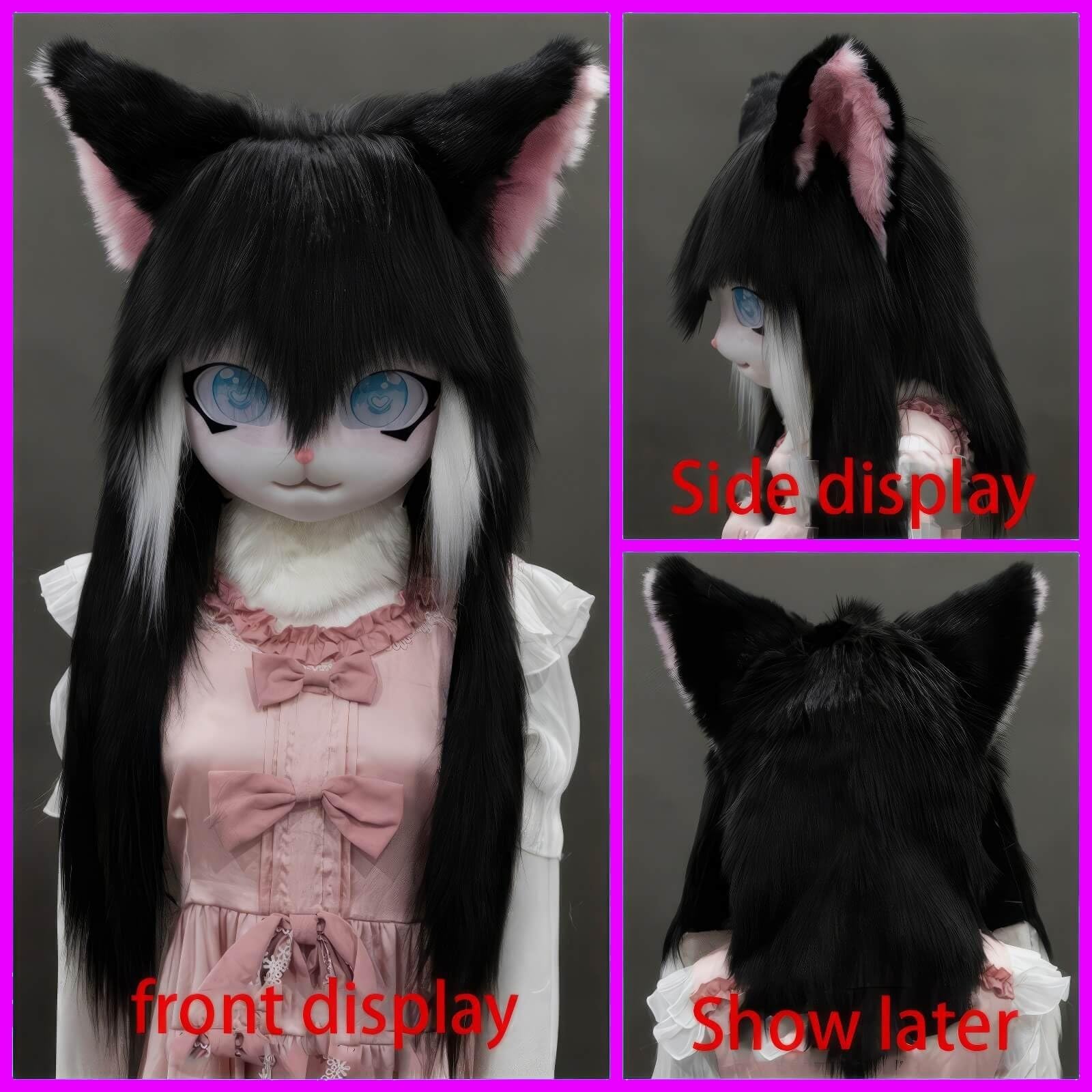 Maska na głowę dla dorosłego kota, kaptur z futrzanym zwierzęciem, miękki pluszowy Kawaii Anime Cosplay maska ​​na Halloween i imprezy(A1)
