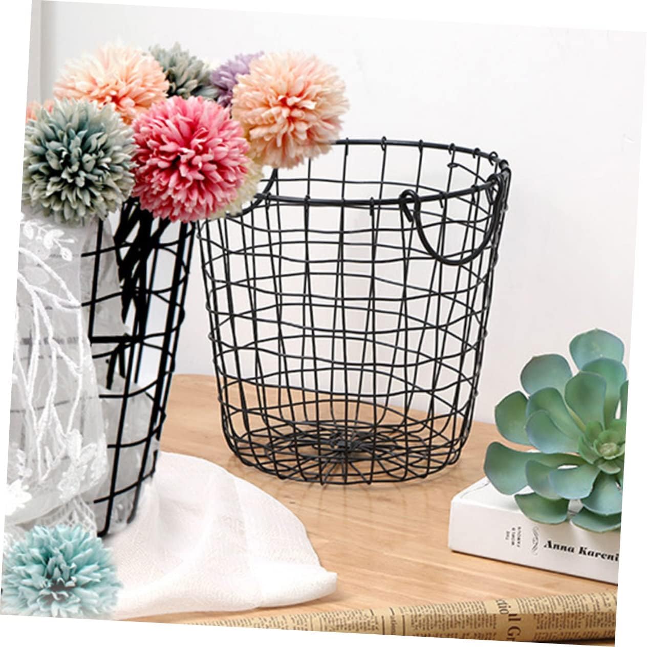 Zerodeko 1pc Metal Storage Basket Woven Laundry Basket Woven Storage Basket Metal Clothing Hamper Laundry Wire Hamper Storage Box Tub Bag Garbage Can