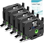 D210S H1100 D480BT P780BT E1000 Recharges de fabricant d'étiquettes, 12mm 0.47 Bande blanche stratifiée, facile à peler & Étiquettes sans résidus étanches avec chip, noir sur blanc 0.47 cm x 26.2 pieds 12mm x 8m 4PK