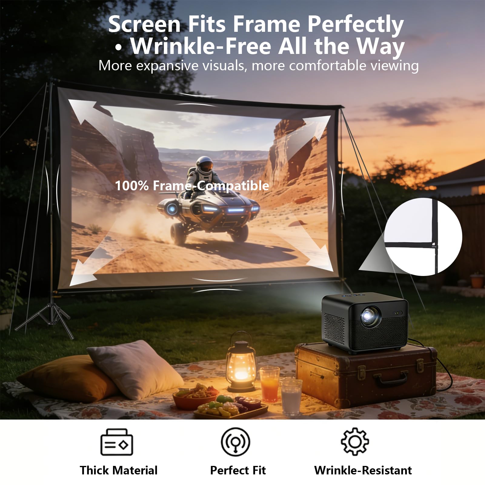 EMART Telo Proiettore di Proiezione 150 Pollici 4K HD con Set Supporto, Lo Sfondo Può Essere Proiettato su Entrambi i Lati, Adatto per La Visione di Film in Sala, Riunioni ed Eventi All'aperto