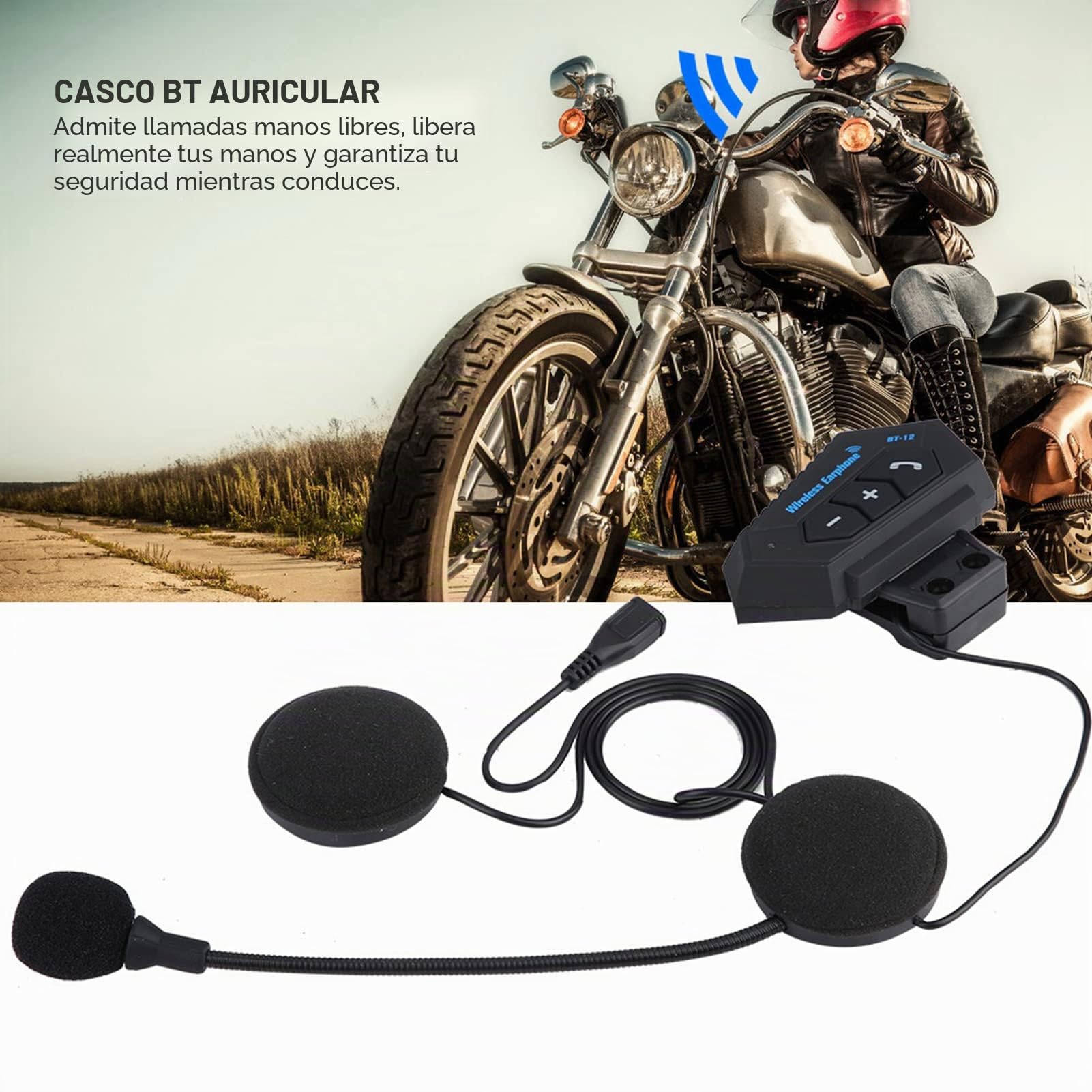 BuyWeek Intercomunicador Bluetooth Auriculares Casco Moto, Bluetooth V5.0 Soporte para Llamadas con Manos Libre