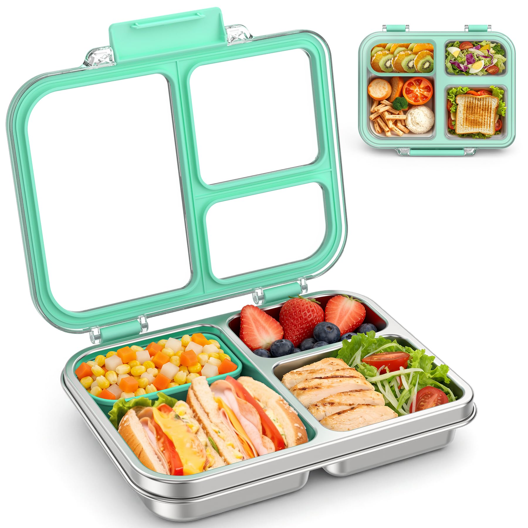 Photo 1 of BABHAMNESS Stainless Steel Bento Lunch Box - 3 Compartments, Blue