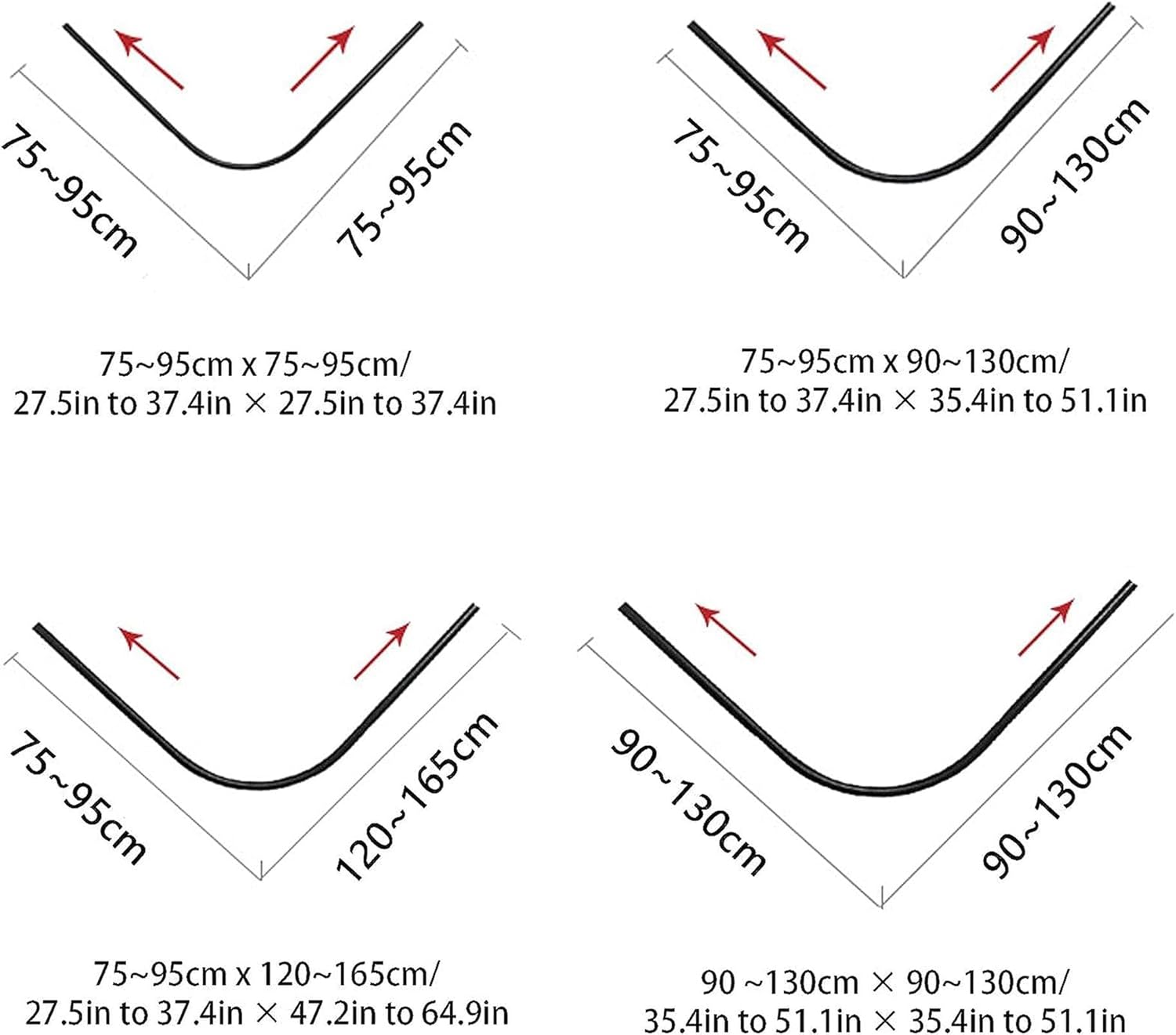 Shower Curtain Rod L Shaped,Extendable Corner Shower Rod Curved Bathtub Rails No Drill,Black 304 Stainless Steel Tension Telescoping Pole for Bathroom,Fitting Room