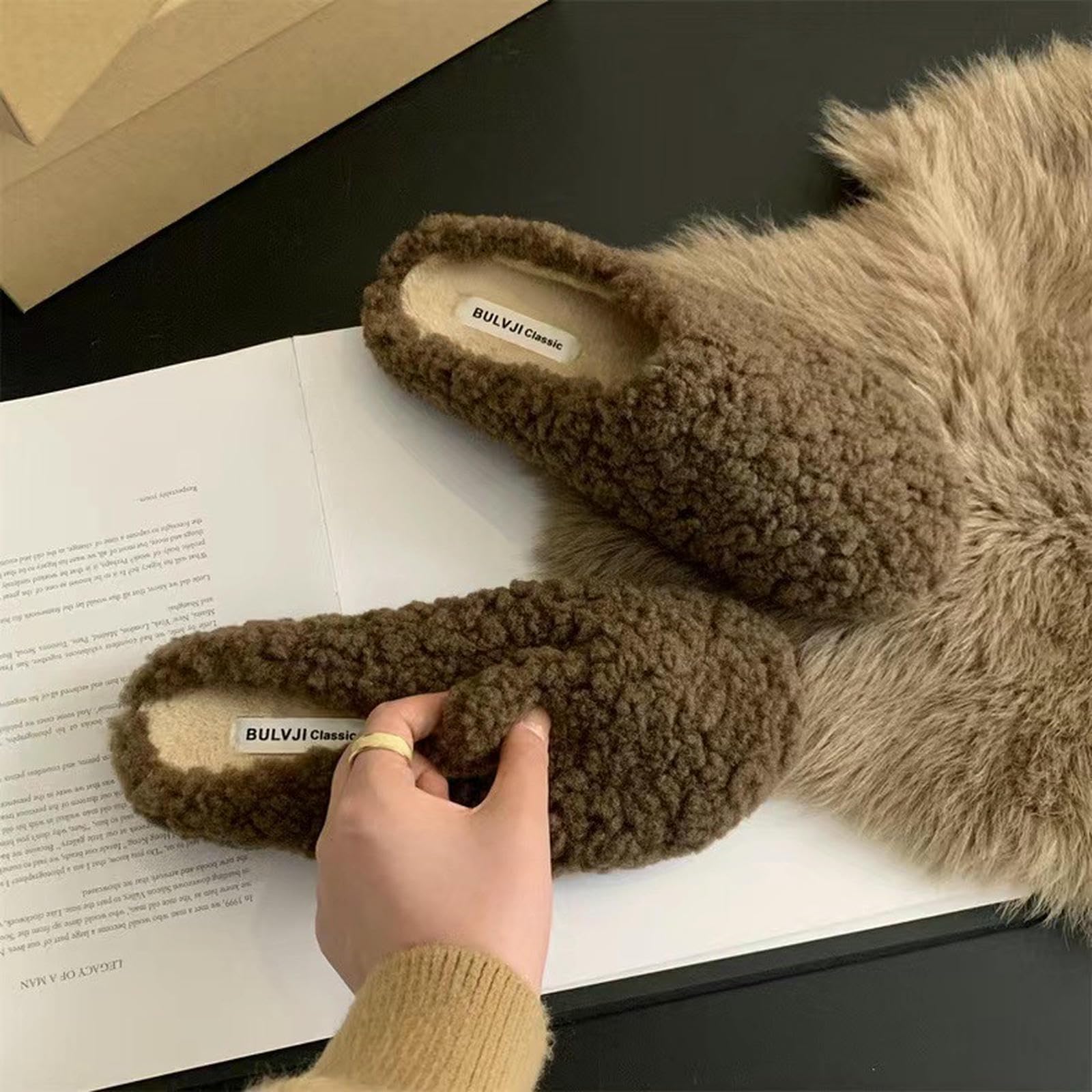Donna Pantofole in Peluche Peluche, Appartamenti All'aperto Slip-on-nero-37