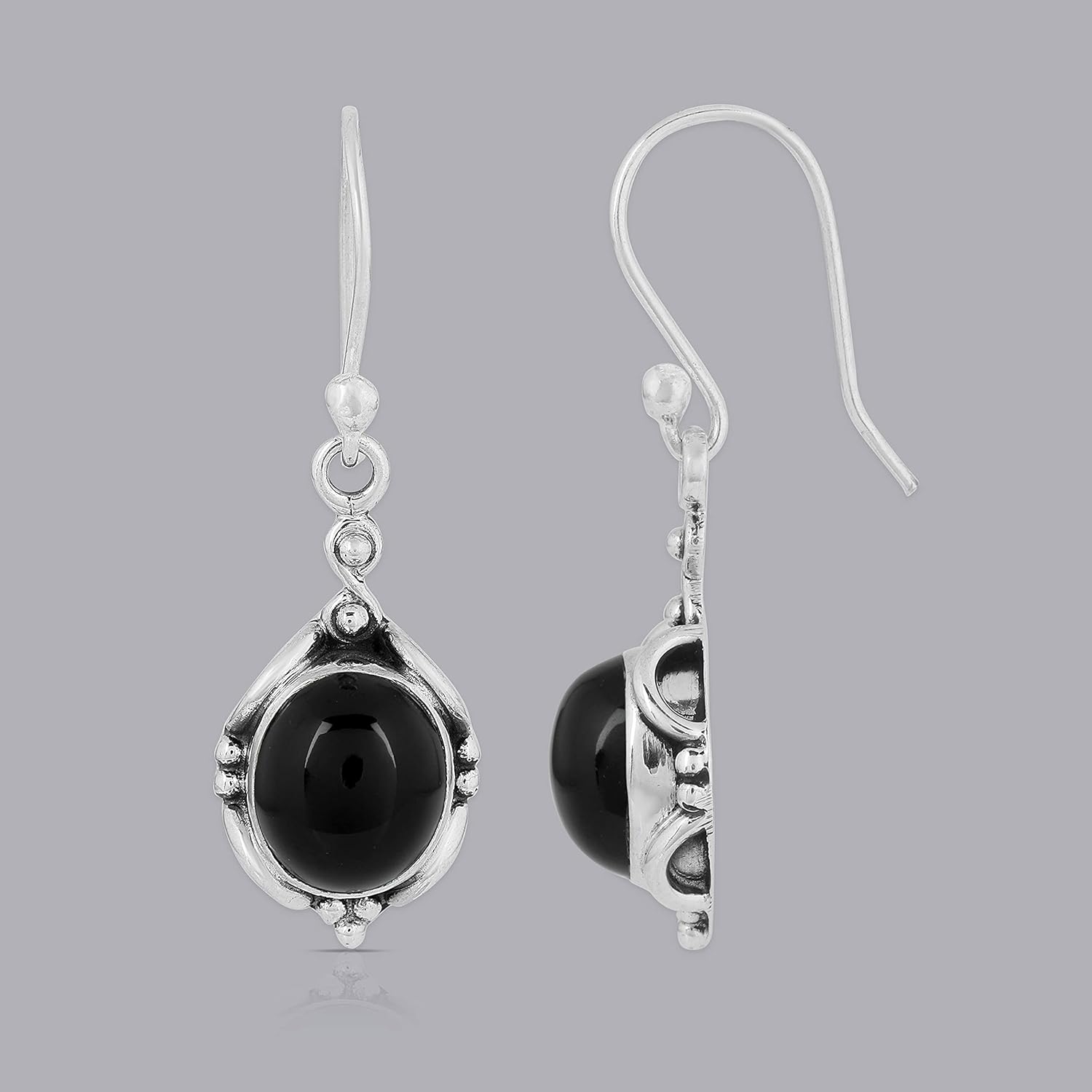 Black Onyx Earrings for Women in 925 Sterling Silver Oval Bezel Set Natural Gemstone Jewelry Handmade Elegant Earrings Gift for Anniversary Engagement and Christmas