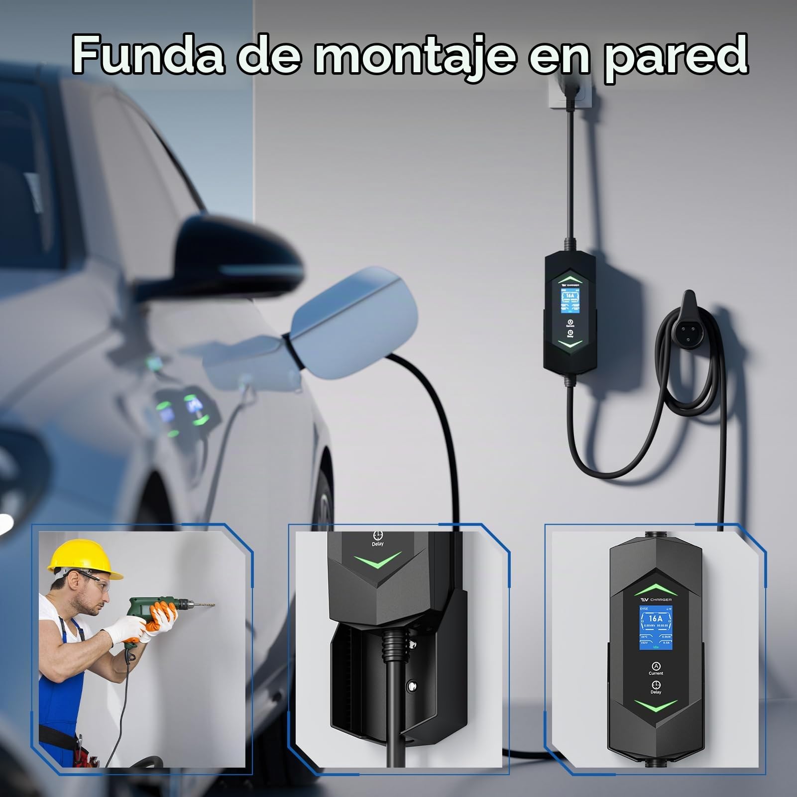 Cargador Coche Electrico Tipo 2 3,68kW 5M, 6-16A 1-Fásico