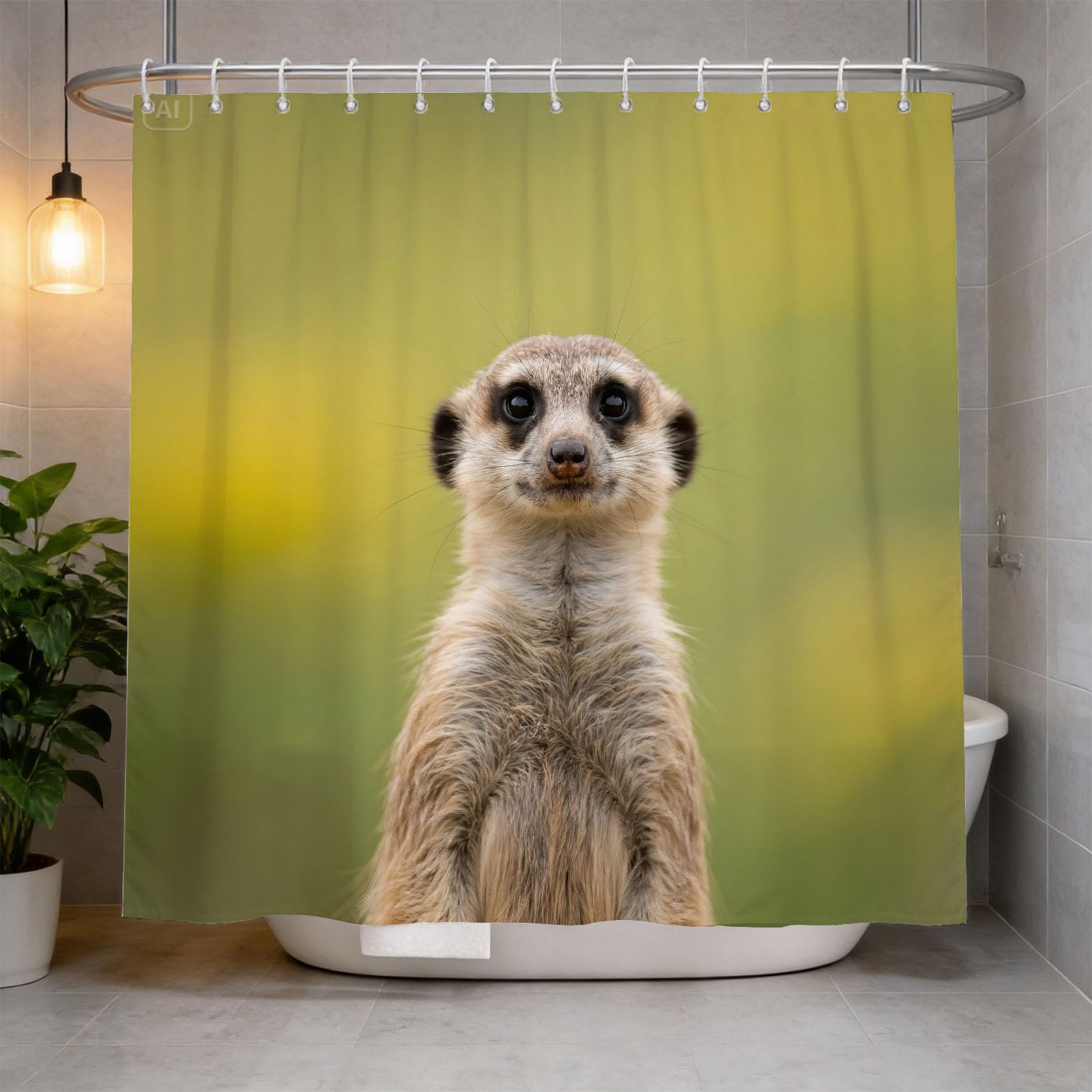 Hongduo 3D Meerkat Animal Shower Curtain for Stalls Bathtubs Cute Animals Bathroom Decor Shower Curtain Set Polyester Fabric Waterproof 180x180cm/71X71 Inch with Hooks