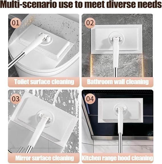 Sweeper Mop Auto Clamp, Hands-free Cloth Changing Mops with Reusable Cloths, Lazy Mop for Cleaning Floors, Hands-Free Mops no Need to Wash for Floor Bathroom Kitchen (White, with 5 Reusable Cloths)