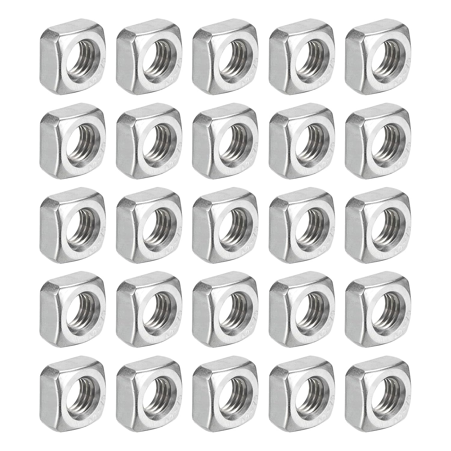 Square Nuts M8-1.25x6.5 304 Stainless Steel Coarse Thread Nuts For Domestic Repairs And Professional Engineering Silver 30 Pieces