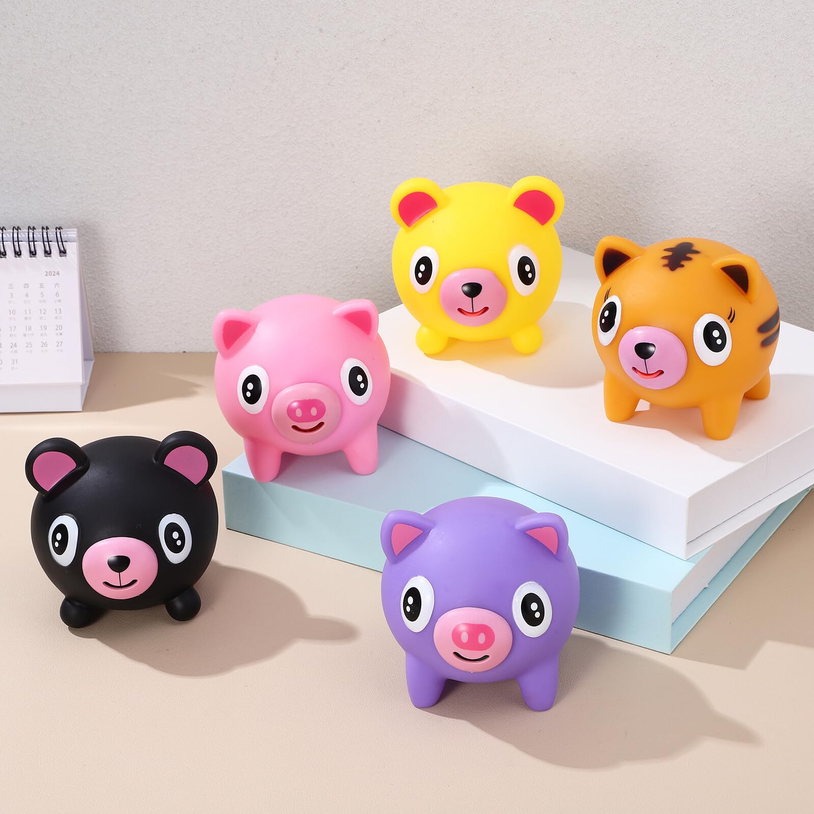 Jouet Anti Stress à Presser 5 Pièces en PVC Cochon Ours