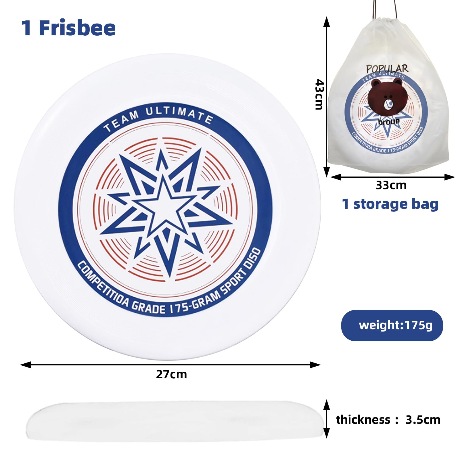 Frisbee de compétition, disque volant sportif ultime, disque de compétition professionnel, pour les sports de plein air amusants, convient aux joueurs occasionnels et aux professionnels (sac de