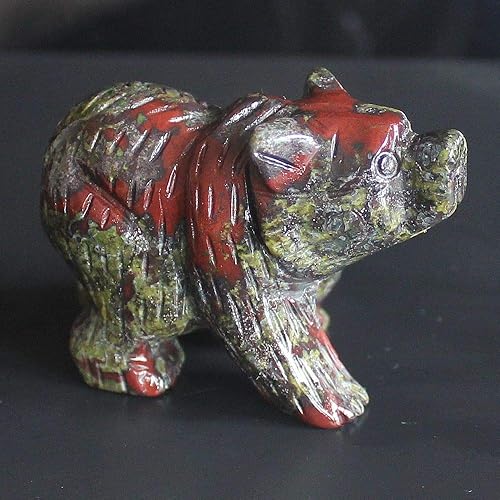 Generic, 2 pulgadas tallada a mano mixta gemstom cristal cuarzo oso animal figura talla animal (jaspe sangre de dragón)
