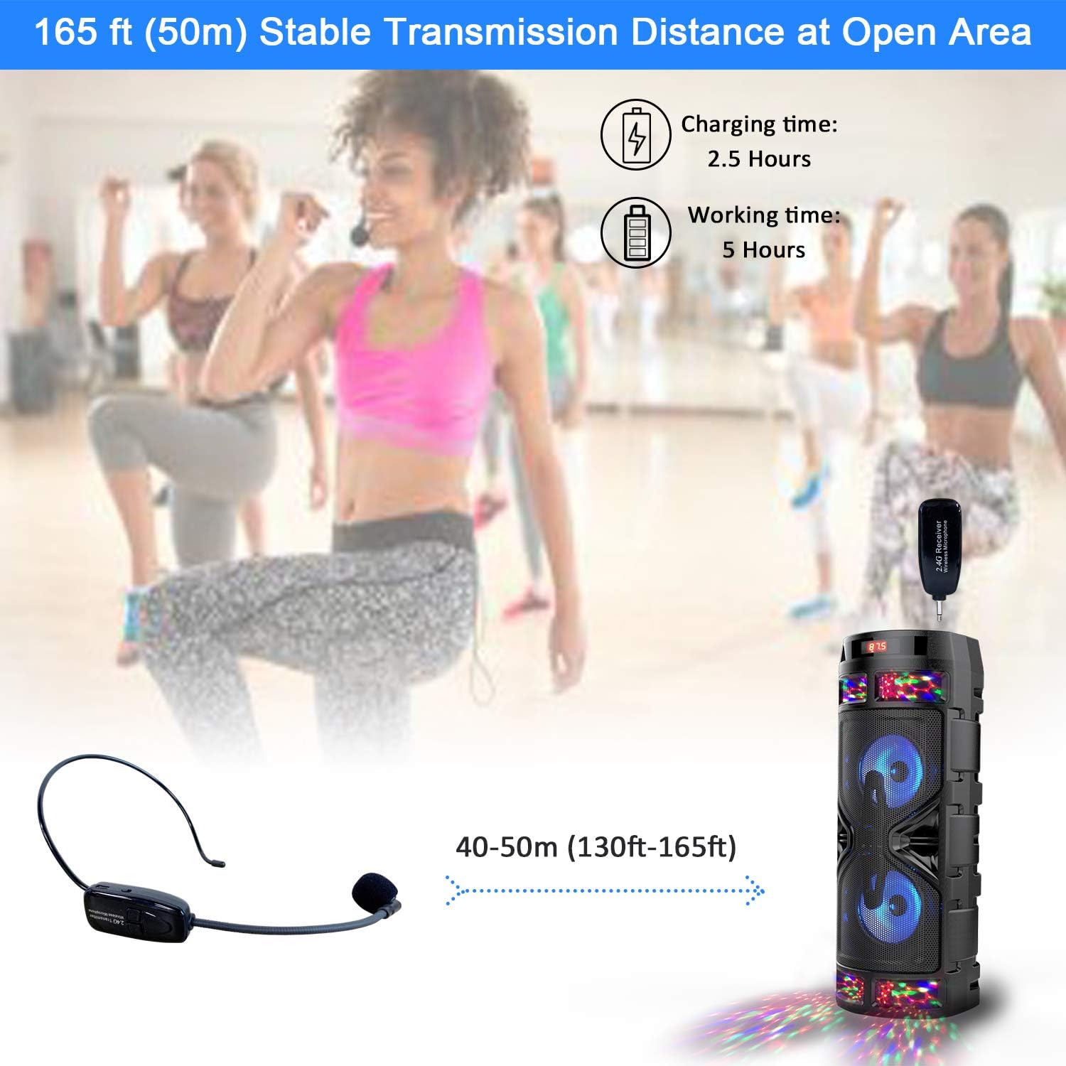 RHM wireless microphone transmission range and battery life