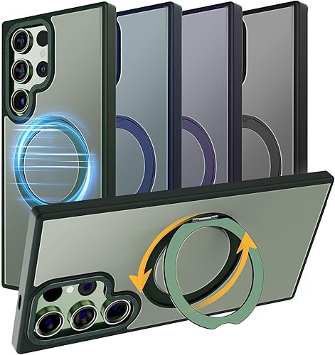 MAGIC JOHN Funda magnética para Samsung Galaxy S22 Ultra compatible con Magsafe con soporte de metal magnético giratorio a prueba de golpes de grado