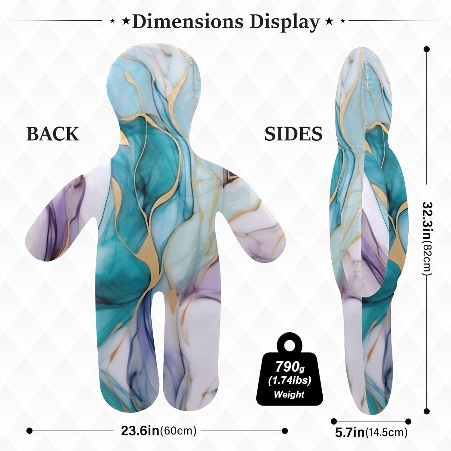 Blue Purple Marble Human-Shaped Pillow Soft Body Pillows Washable Velvet Pillows for Anxiety Relief Sleeping Cuddling & Support