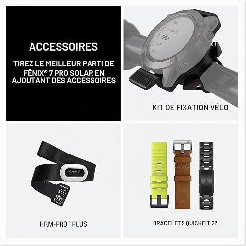 Garmin fēnix 7 Pro, Solar - Montre GPS Multisports connectée – Gray avec Bracelet Noir – Boîtier 47 mm (Reconditionné) - 7