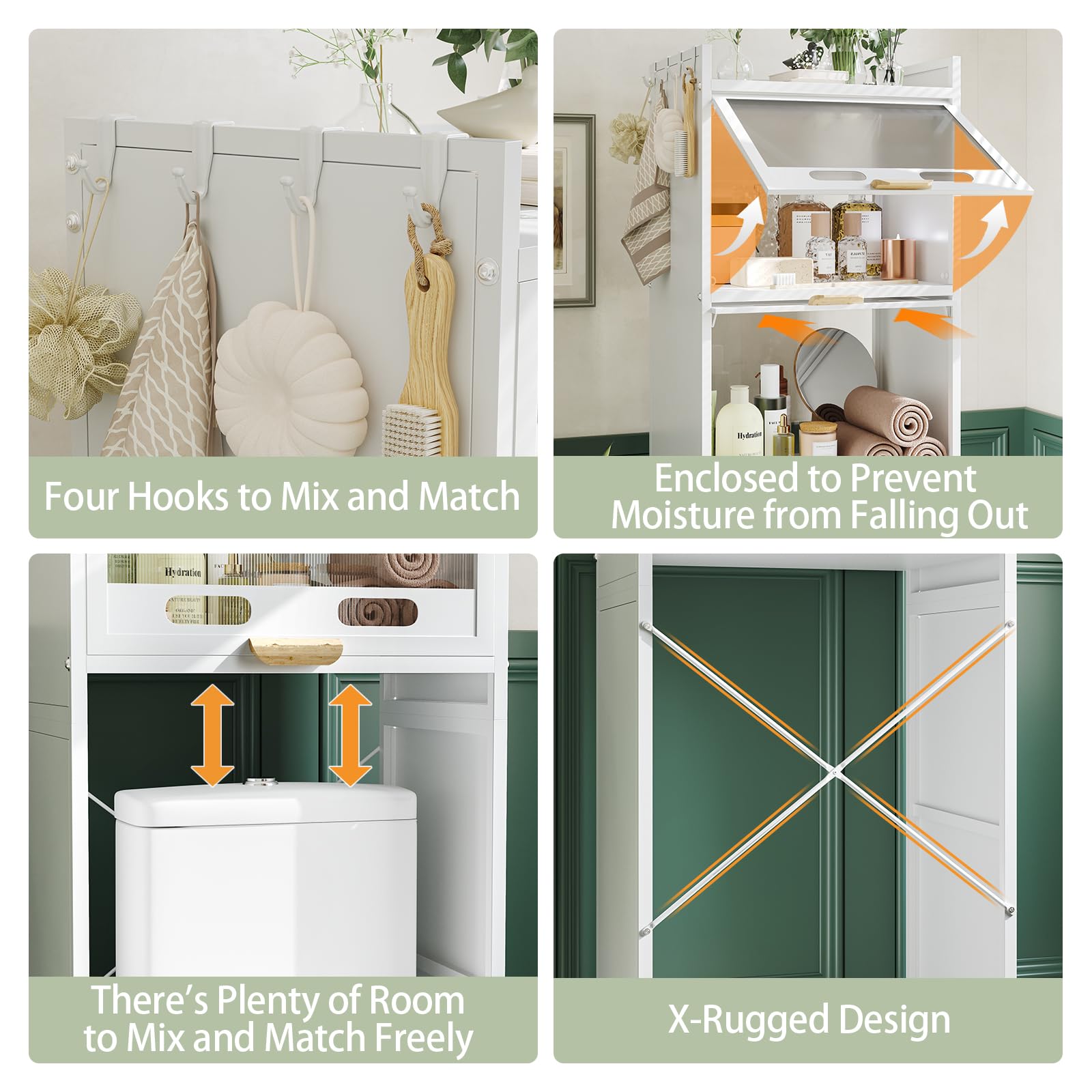 NETEL Over The Toilet Storage Cabinet with Flip Door, 3-Tier Bathroom Shelf Over Toilet, Bathroom Space Saver Organizer Rack for Laundry, Bathroom, White