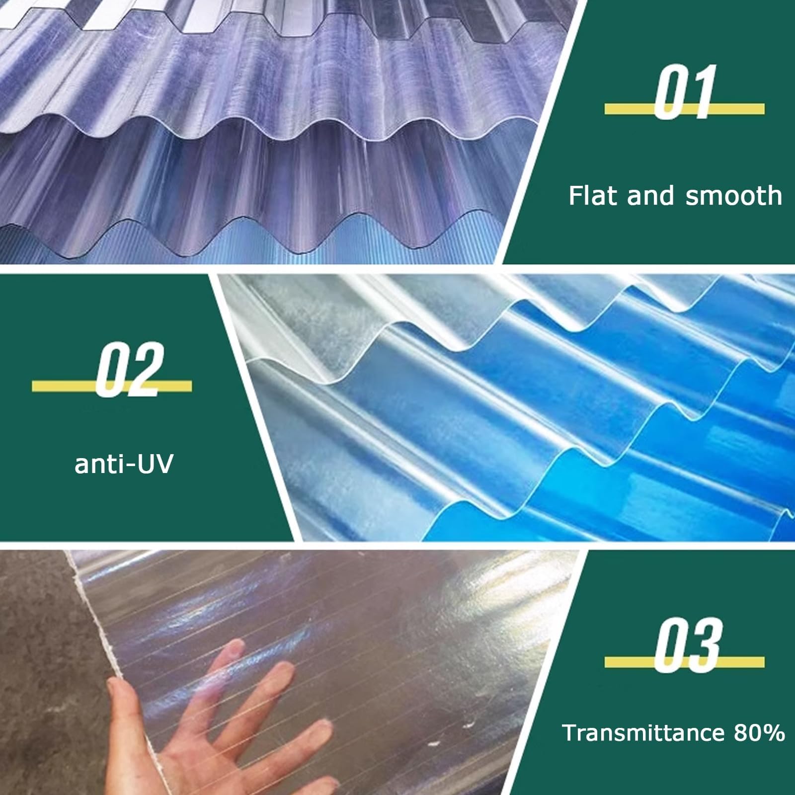 Planchas Transparentes Tejados,Placa Ondulada FRP for Exteriores,Paneles for Tejado,Captadores de Luz Impermeable for Jardín,Hojas de Revestimiento de Paredes,1,5mm de grosor, 1/2/4/6 piezas(1 Pcs,0.9