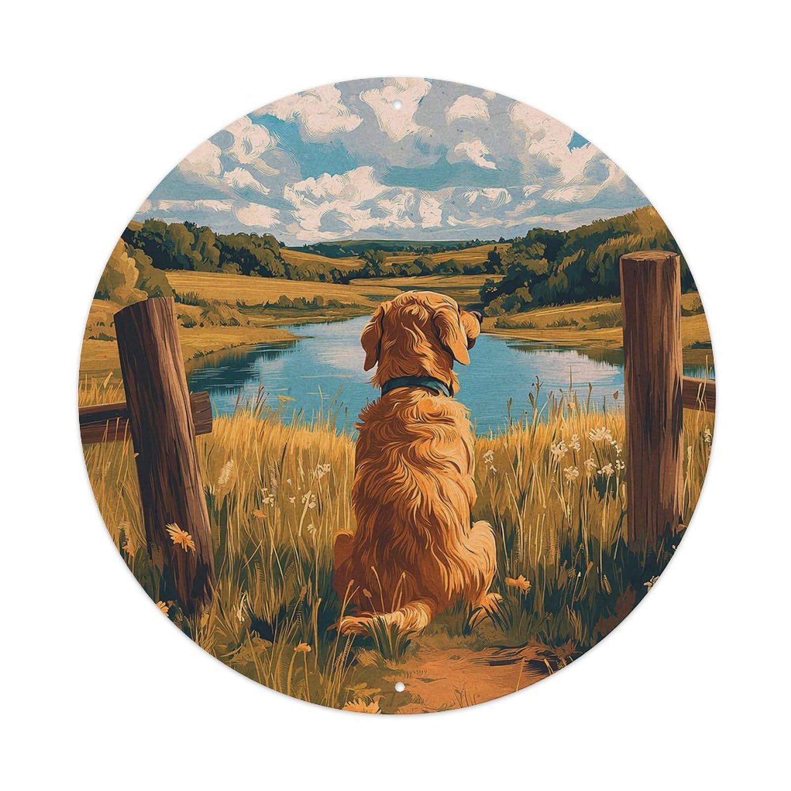 Animal Golden Retriever English Countryside Vintage Travel Vintage Metal Tin Sign Plaque Wall Decor for Cafe, Club Bar, Office, Garden Metal Poster 8x8Inch
