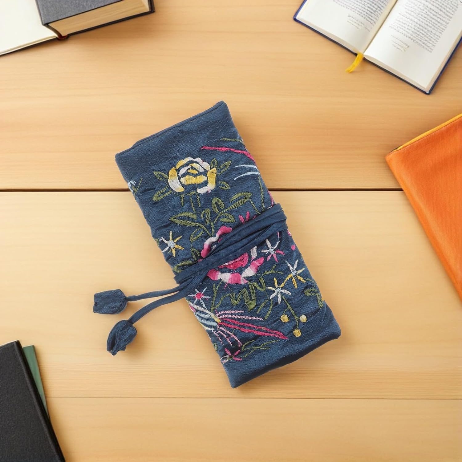 Large Embroidered Jewelry Roll Case for Travel Storage Organization image 5