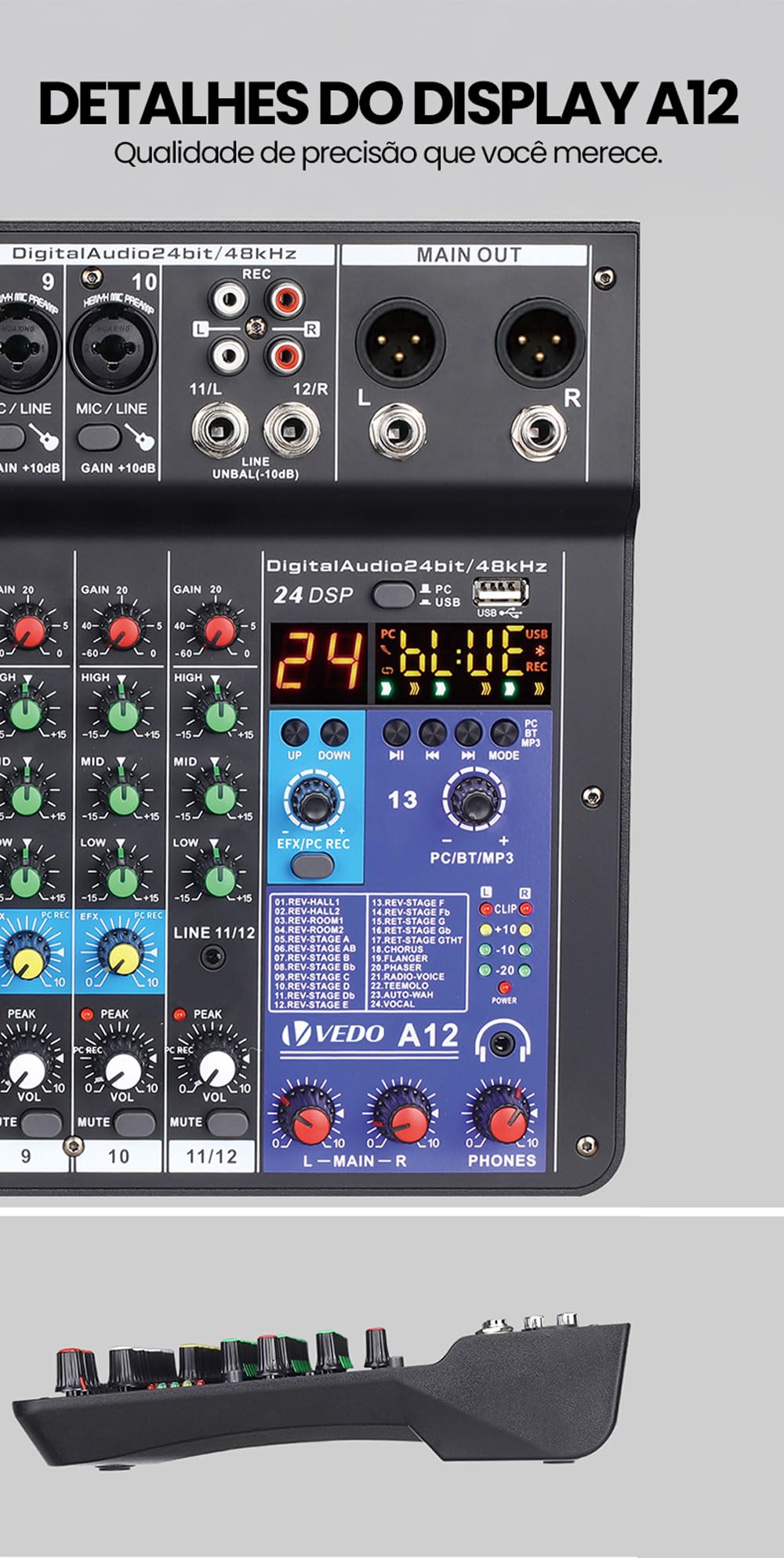 mesa de som，teyun/vedo A12 12 canais digital/número profissional