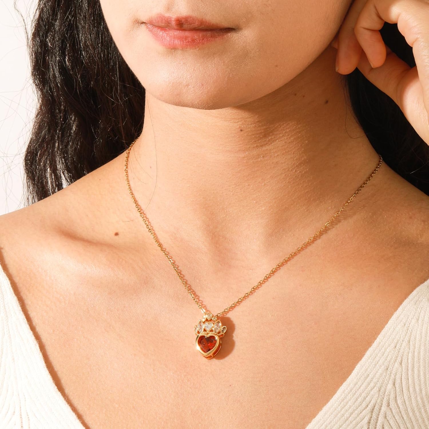 Crystal Birthstone Pendant Necklace, Gold Plated Chain, Cubic Zirconia Necklace,Dainty Baroque Necklace,Women's Birthday Valentines Day Mothers Day Christmas Gifts - Image 4