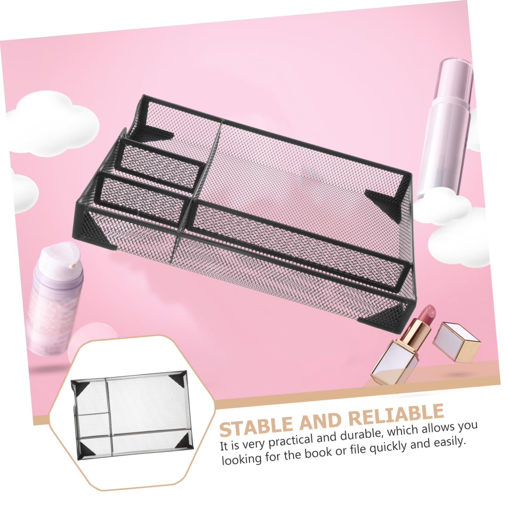 Housoutil High-Grade Metal File Folder Organizer Modern Office Wire Rack A5 Document Holder Home Office Storage Tray