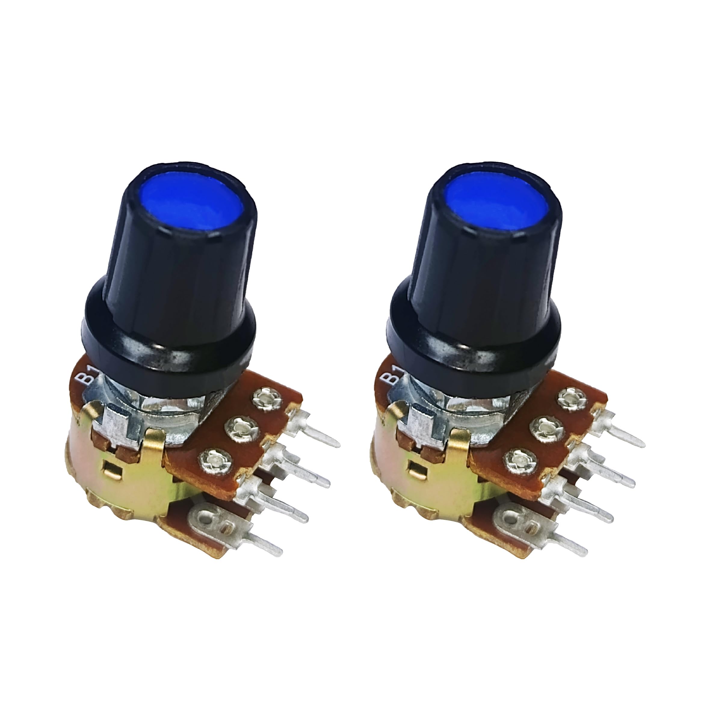 Vincentvolt 100K Dual Gang Rotary Potentiometer with Blue Color Knob or Cap, D-Shape Shaft Handle, 6-Pin, Combo Pack (2)-picture-13