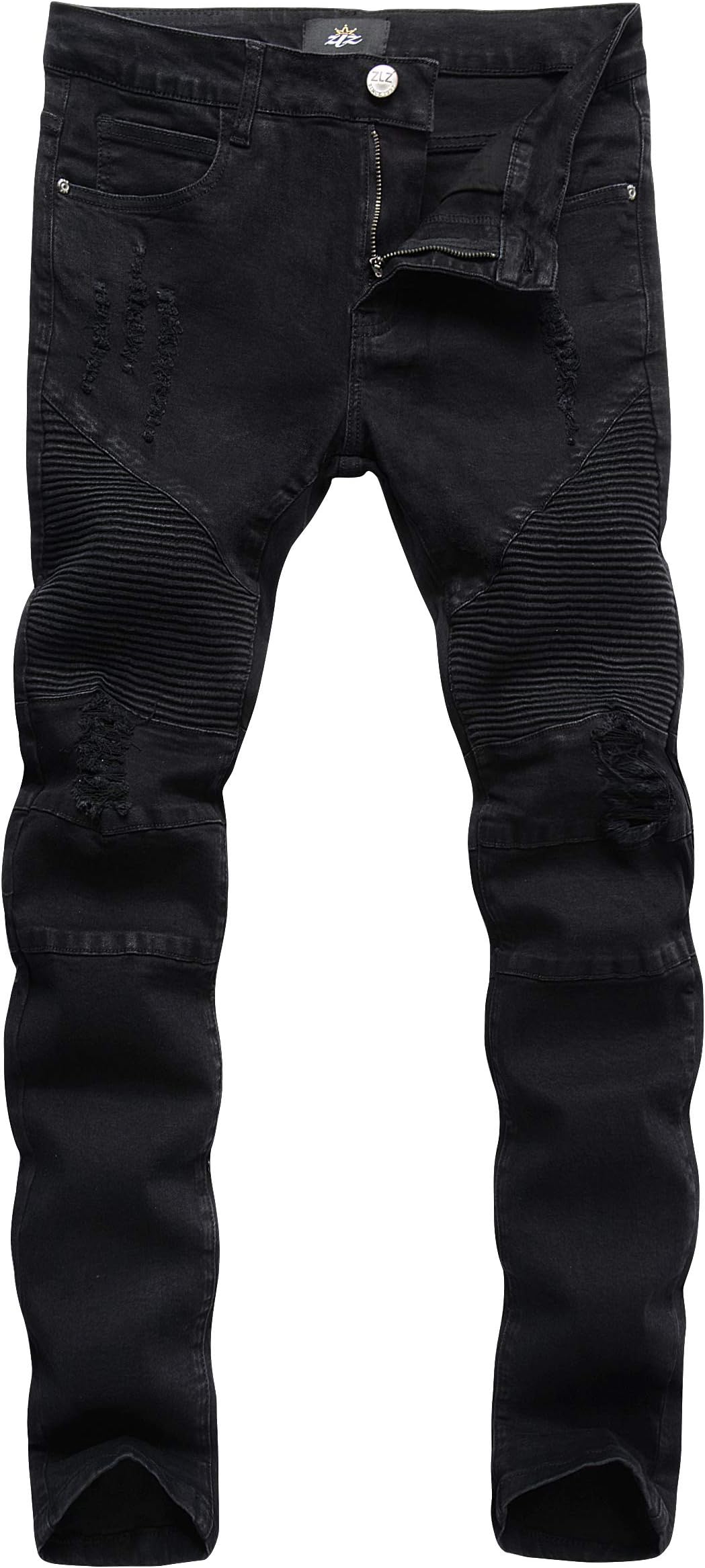 Black Biker Jeans for Men, Slim Fit, Comfy Stretch Ripped Distressed Biker Pants, Designer Jeans