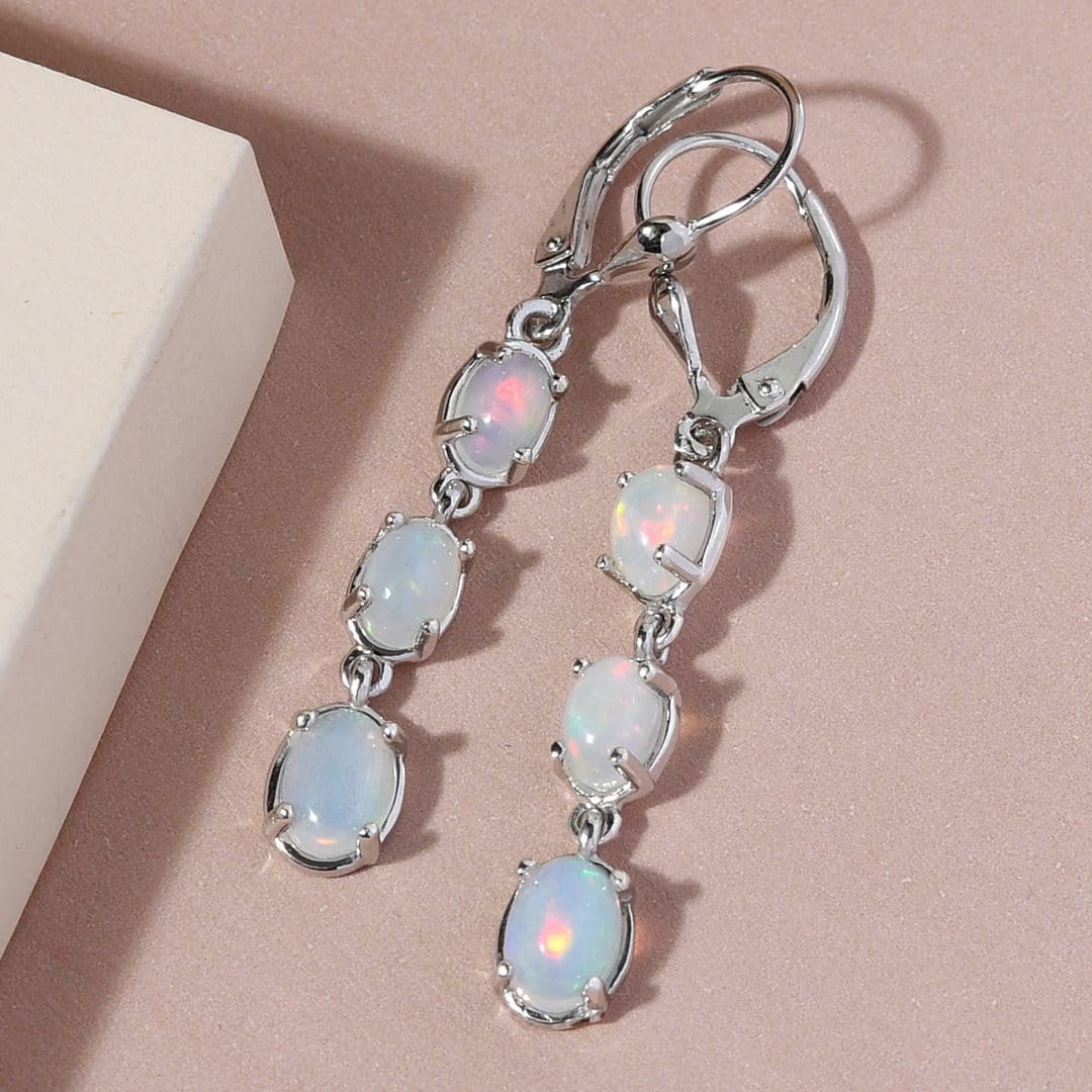 Opal Earrings for Women 925 Sterling Silver Long Drop Dangle Earrings for Women Gemstone Opal Birthstone Jewelry Birthday Christmas Gifts for Womens - Image 4