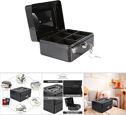 Miniatura 5 de Caja fuerte y con cerradura, mini cajas fuertes pequeñas con caja de seguridad negra, caja de seguridad con cerradura para dinero en efectivo y