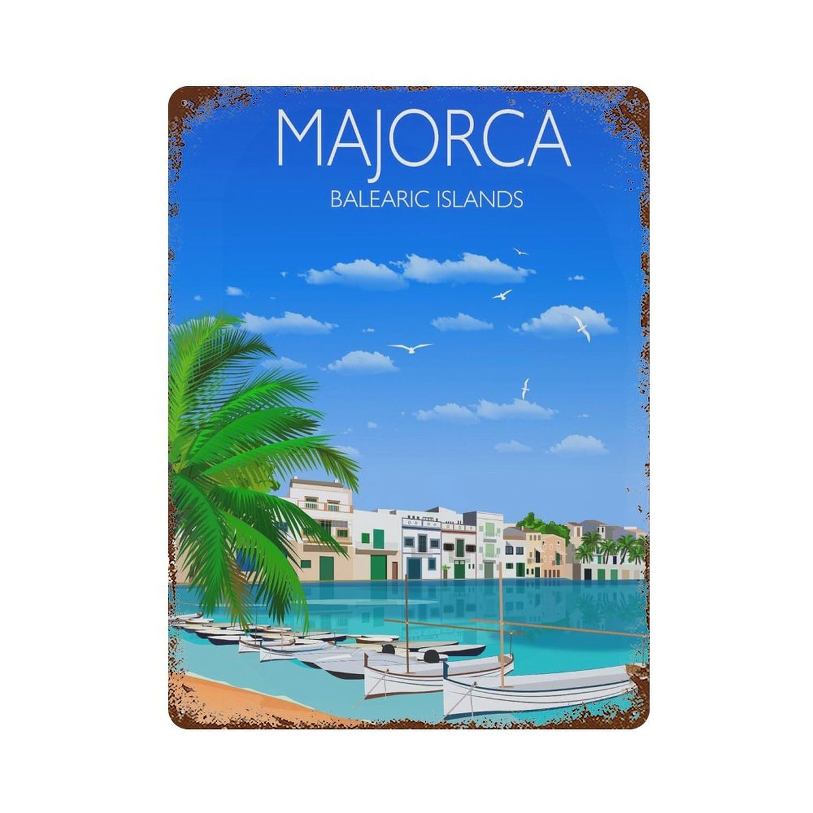 xiaoxiaoshen Travel of Majorca Balearic Islands Wall Decor Art Metal Tin Poster Modern Home Decor Art Home Bar Shop Decorations Vintage Sign 40x30cm