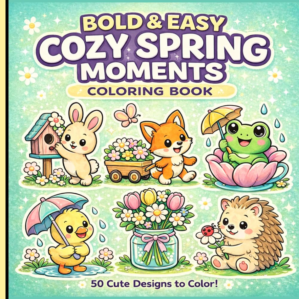 COZY SPRING MOMENTS BOLD AND EASY COLORING BOOK: Cute and Simple Spring Animal Designs for Relaxation and Stress Relief | Large Print Easy Coloring ... Coloring Lovers (Pocket Joy Bold and Easy)