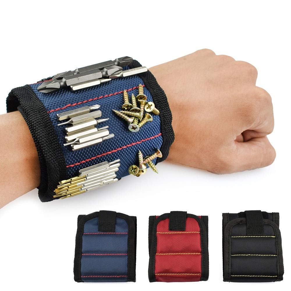 Newacalox Polyester Magnetic Wristband Portable Tool Bag Electrician Wrist Tool Belt Screws Nails Drill Bits Holder Repair Tools